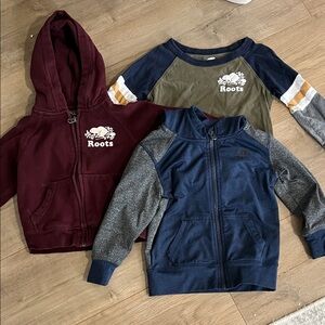 Roots Kids Hoodie and Sweatshirt Trio - Maroon, Navy, Olive